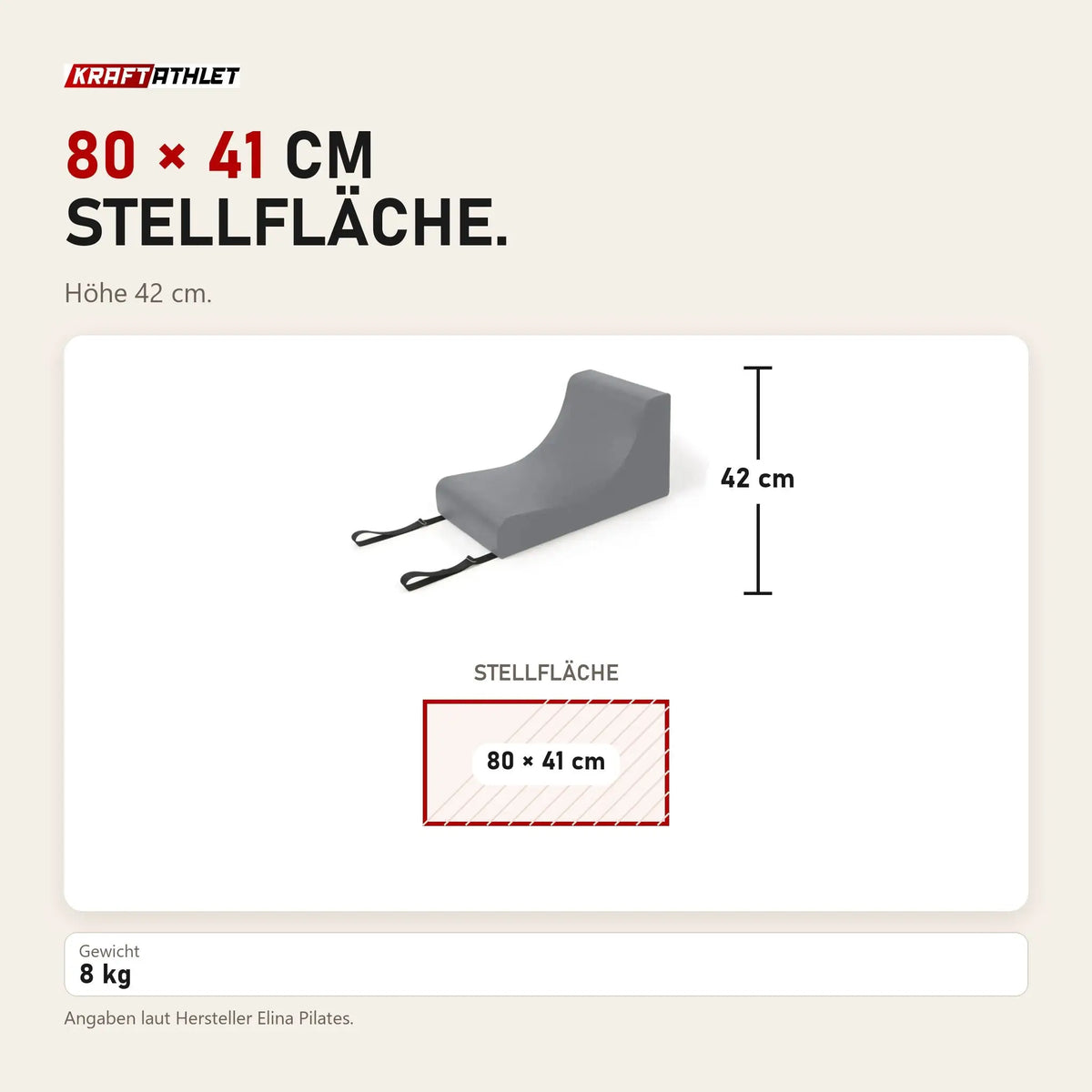 Maßbild Elina Pilates Spine Supporter Pilates-Stütze: Stellfläche 80 × 41 cm, Höhe 42 cm