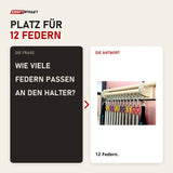 Frage und Antwort zu Elina Pilates Spring Hanger Federhalter: Wie viele Federn passen an den Halter?