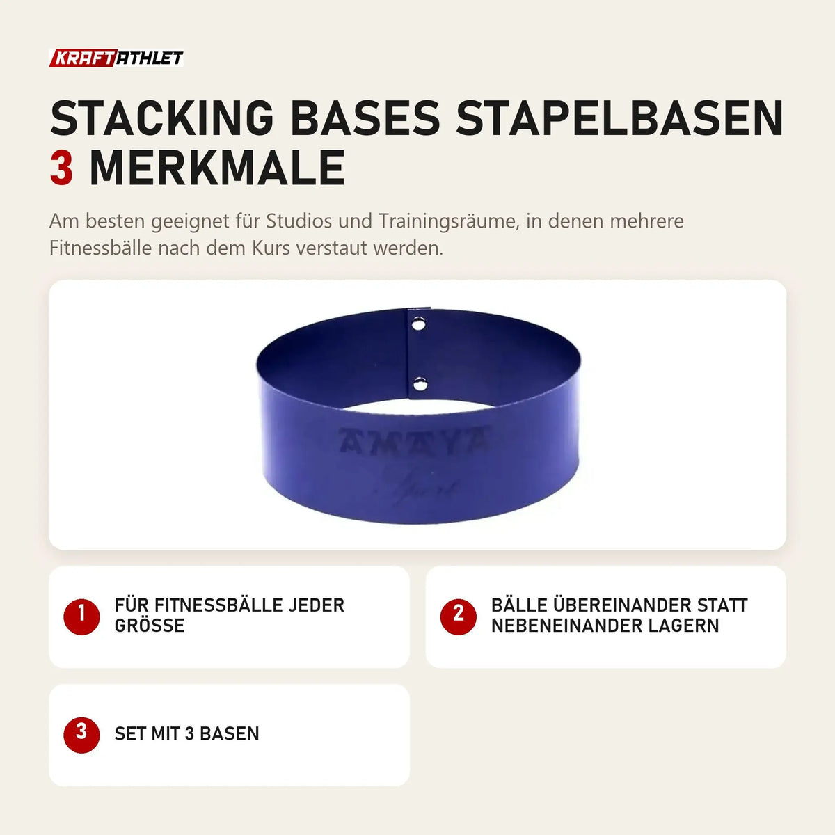 Elina Pilates Stacking Bases Stapelbasen mit 3 Merkmalen: Für Fitnessbälle jeder Größe, Bälle übereinander statt nebeneinander lagern, Set mit 3 Basen