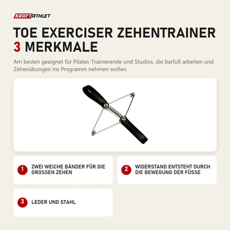 Elina Pilates Toe Exerciser Zehentrainer mit 3 Merkmalen: Zwei weiche Bänder für die großen Zehen, Widerstand entsteht durch die Bewegung der Füße, Leder und Stahl
