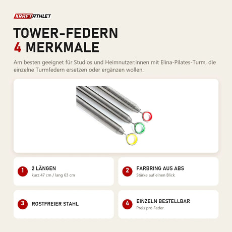 Elina Pilates Tower-Federn mit 4 Merkmalen: 2 Längen, Farbring aus ABS, Rostfreier Stahl, Einzeln bestellbar