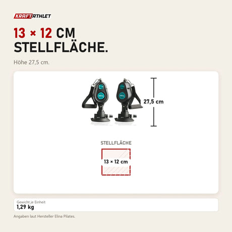 Maßbild Elina Pilates Training Cord Widerstandstrainer: Stellfläche 13 × 12 cm, Höhe 27,5 cm