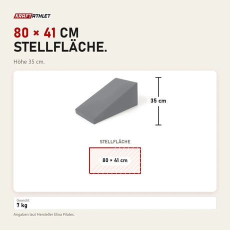Maßbild Elina Pilates Triangle Spine Corrector in Keilform: Stellfläche 80 × 41 cm, Höhe 35 cm