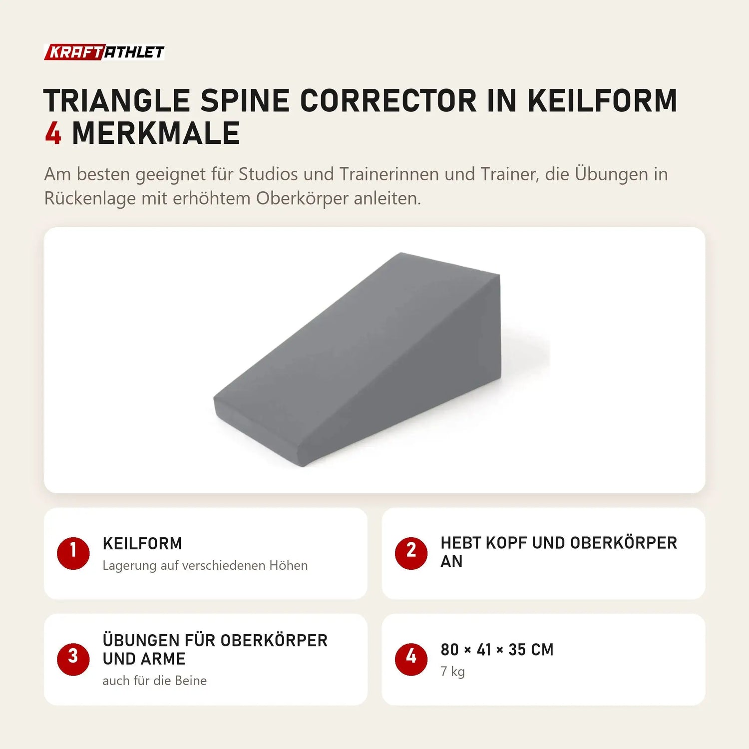 Elina Pilates Triangle Spine Corrector in Keilform mit 4 Merkmalen: Keilform, Hebt Kopf und Oberkörper an, Übungen für Oberkörper und Arme, 80 × 41 × 35 cm