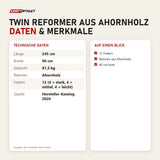 Technische Daten und Merkmale von Elina Pilates Twin Reformer aus Ahornholz als Tabelle
