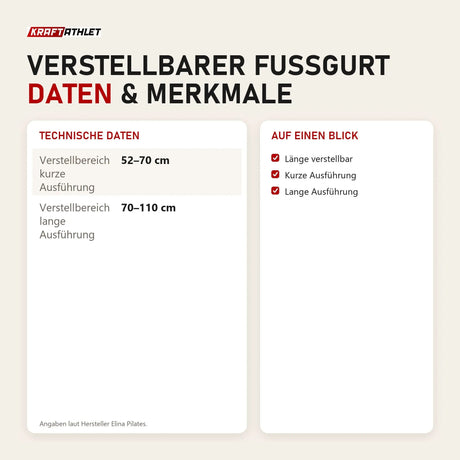 Technische Daten und Merkmale von Elina Pilates verstellbarer Fußgurt als Tabelle