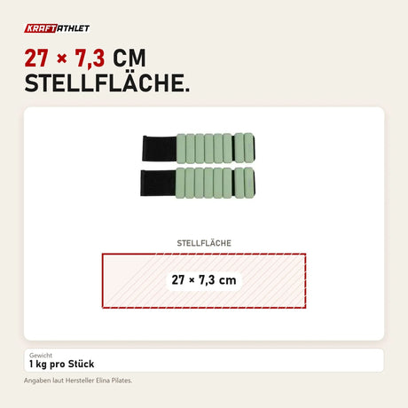 Maßbild Elina Pilates verstellbares Gewicht 1 kg für Handgelenk und Knöchel: Stellfläche 27 × 7,3 cm