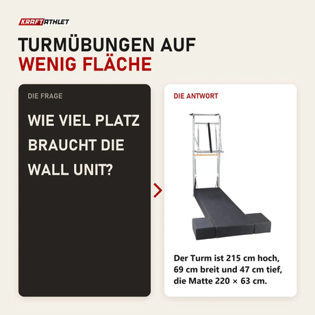 Frage und Antwort zu Elina Pilates Wall Unit: Wie viel Platz braucht die Wall Unit?