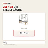 Maßbild Elina Pilates Wooden Cadillac aus Rock-Ahorn: Stellfläche 251 × 78 cm