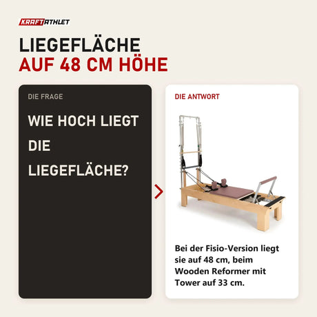 Frage und Antwort zu Elina Pilates Wooden Reformer Fisio mit Tower: Wie hoch liegt die Liegefläche?