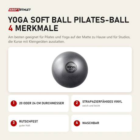 Elina Pilates Yoga Soft Ball Pilates-Ball mit 4 Merkmalen: 20 oder 24 cm Durchmesser, Strapazierfähiges Vinyl, Rutschfest, Waschbar