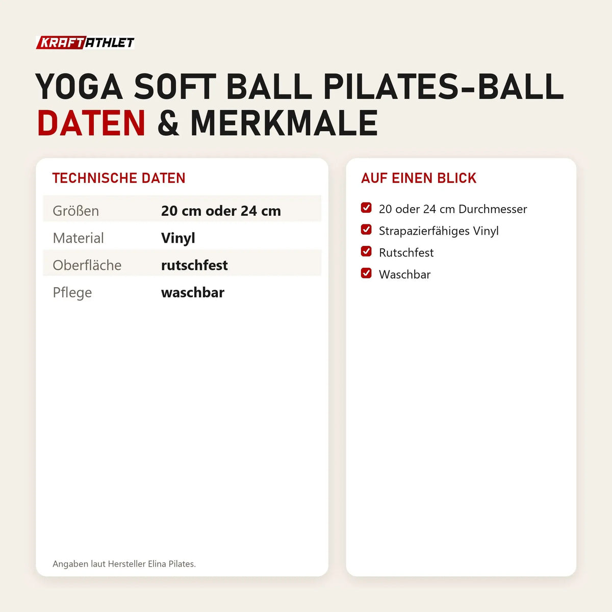 Technische Daten und Merkmale von Elina Pilates Yoga Soft Ball Pilates-Ball als Tabelle