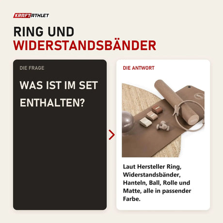 Frage und Antwort zu Elina Pilates Zubehörset Pilates-Set: Was ist im Set enthalten?