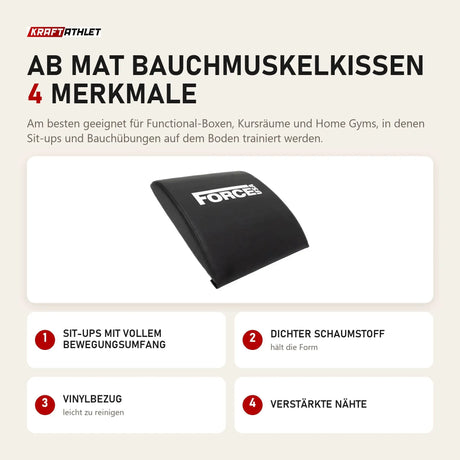 Force USA Ab Mat Bauchmuskelkissen mit 4 Merkmalen: Sit-ups mit vollem Bewegungsumfang, Dichter Schaumstoff, Vinylbezug, Verstärkte Nähte