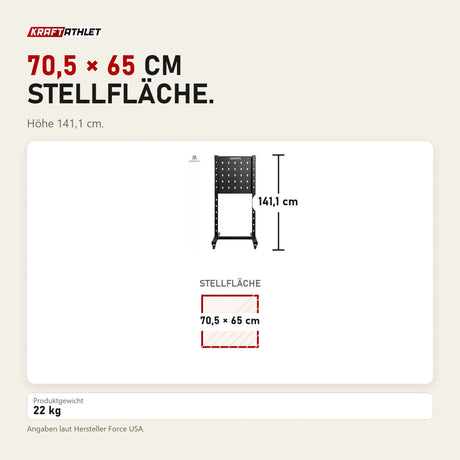 Maßbild Force USA Base Storage Rack: Stellfläche 70,5 × 65 cm, Höhe 141,1 cm