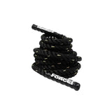 Force USA Battle Rope 15 m aufgerollt mit Griffenden, Schrägansicht, schwarz