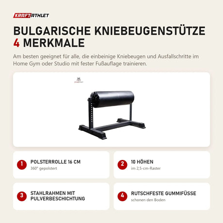 Force USA Bulgarische Kniebeugenstütze mit 4 Merkmalen: Polsterrolle 16 cm, 10 Höhen, Stahlrahmen mit Pulverbeschichtung, Rutschfeste Gummifüße