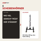 Frage und Antwort zu Force USA Bumper Plate Storage Tree mit Rollen: Wie viel Gewicht trägt der Ständer?