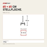 Maßbild Force USA Bumper Plate Storage Tree mit Rollen: Stellfläche 65 × 65 cm, Höhe 131 cm