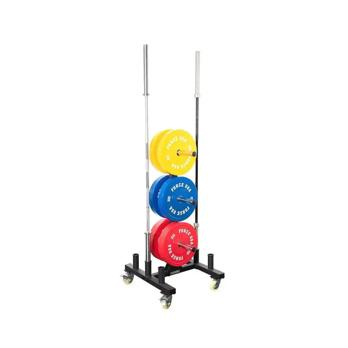 Force USA Bumper Plate Storage Tree mit Rollen, Baum mit farbigen Scheiben