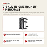 Force USA C10 All-In-One Trainer mit 4 Merkmalen: 2 Gewichtsstapel à 100 kg, 6 Kabelstationen, Umlenkrollen bis 200° drehbar, Smith Machine und Rack in einem Rahmen