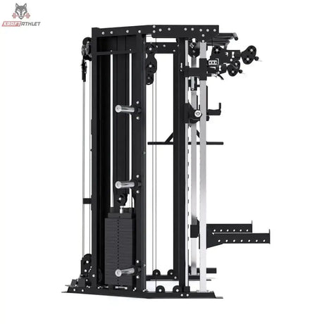 Force USA C10 All-In-One Trainer in Schwarz, Seitenansicht mit Rack und Hantelablagen