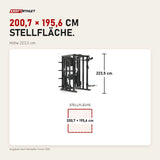 Maßbild Force USA C20 All-In-One Trainer: Stellfläche 200,7 × 195,6 cm, Höhe 223,5 cm