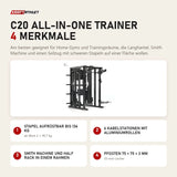 Force USA C20 All-In-One Trainer mit 4 Merkmalen: Stapel aufrüstbar bis 136 kg, 6 Kabelstationen mit Aluminiumrollen, Smith Machine und Half Rack in einem Rahmen, Pfosten 75 × 75 × 3 mm