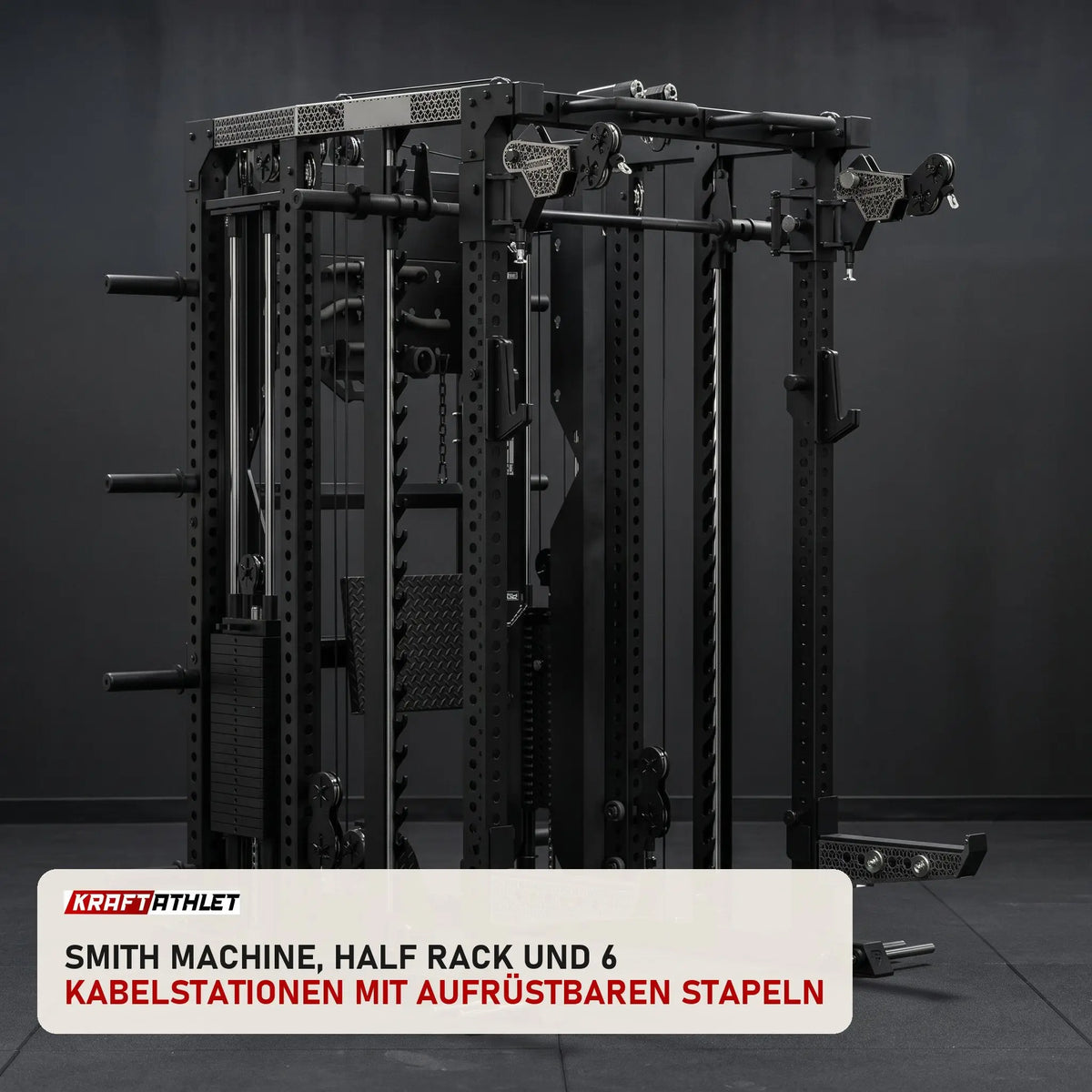 Force USA C20 All-In-One Trainer in einem fertig eingerichteten Studio mit dunklen Wänden und Gummiboden