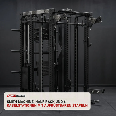 Force USA C20 All-In-One Trainer in einem fertig eingerichteten Studio mit dunklen Wänden und Gummiboden