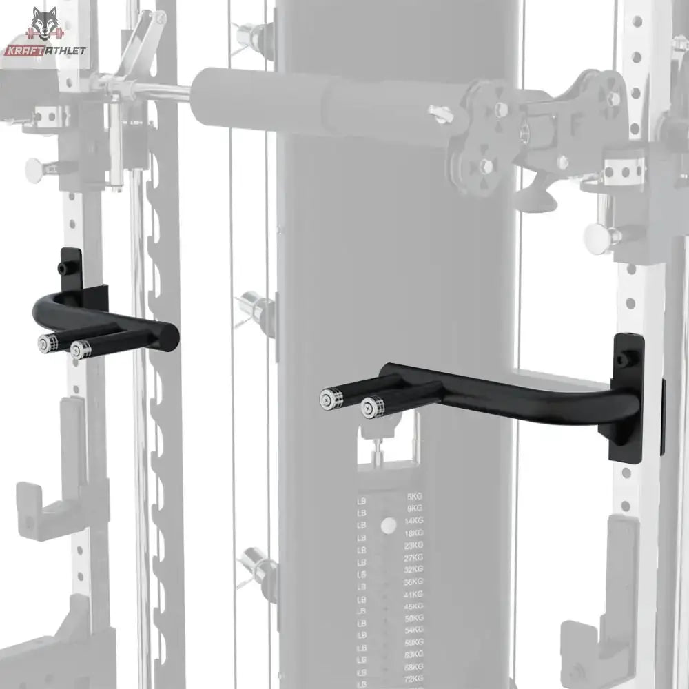 Force USA Dip Handles (Paar), montiert an den Streben eines Racks