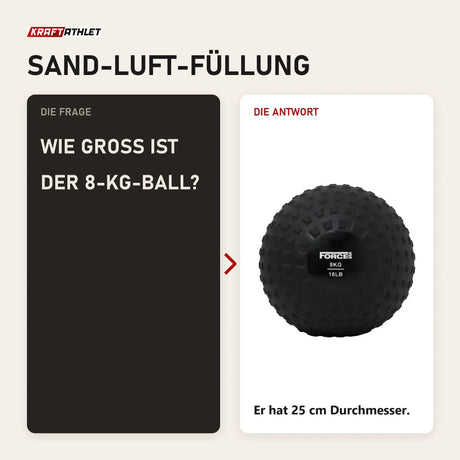 Frage und Antwort zu Force USA Elite Slam Ball 8 kg: Wie groß ist der 8-kg-Ball?