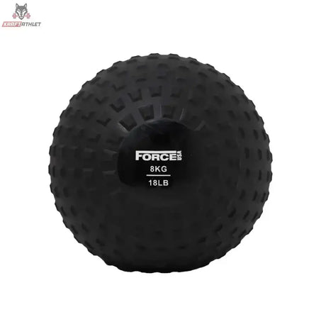 Force USA Elite Slam Ball 8 kg in Schwarz, Frontansicht mit genoppter Oberfläche und Gewichtsangabe