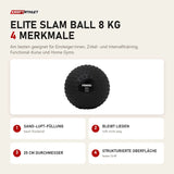 Force USA Elite Slam Ball 8 kg mit 4 Merkmalen: Sand-Luft-Füllung, Bleibt liegen, 25 cm Durchmesser, Strukturierte Oberfläche