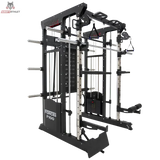 Force USA F100 V2 All-In-One Trainer in Schwarz, Draufsicht von schräg oben auf Rack und Zugstationen