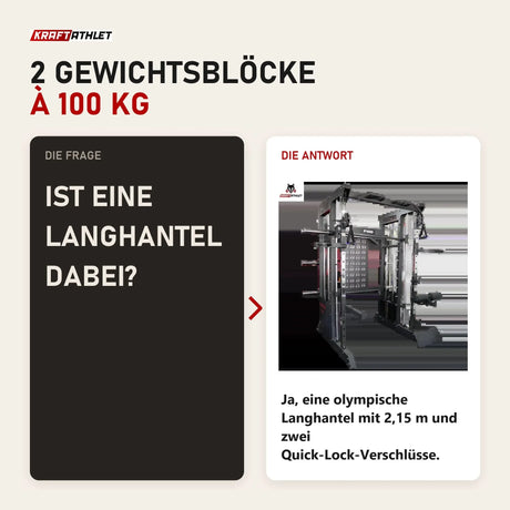 Frage und Antwort zu Force USA F100 V2 All-In-One Trainer: Ist eine Langhantel dabei?