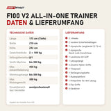 Technische Daten und Lieferumfang von Force USA F100 V2 All-In-One Trainer als Tabelle