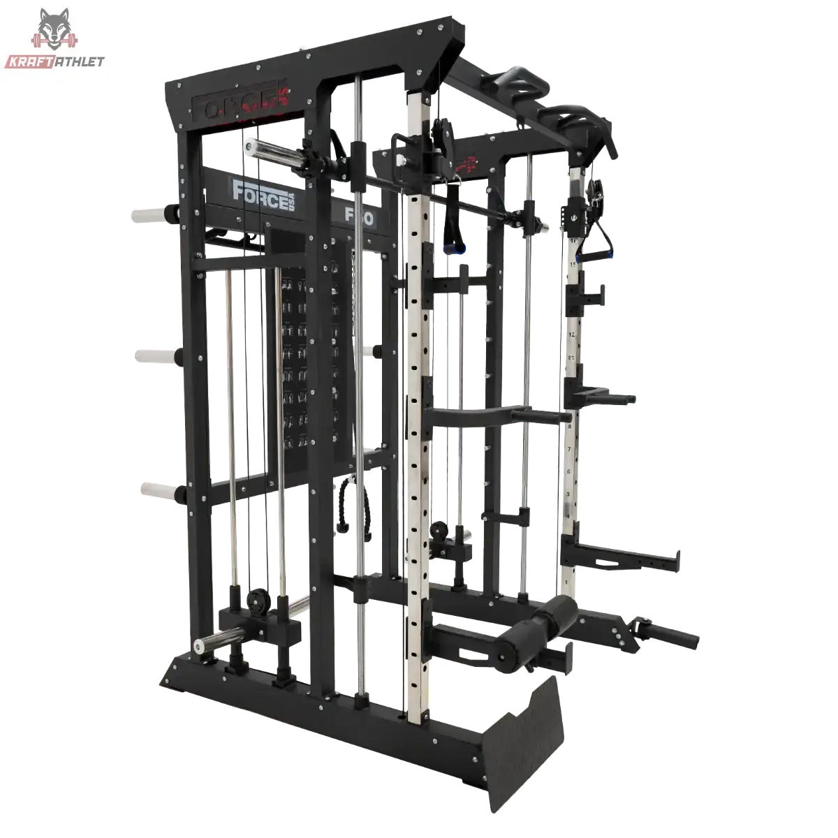Force USA F50 V2 All-In-One Trainer in Schrägansicht von hinten mit Scheibenhaltern