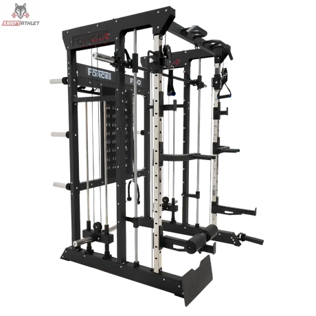 Force USA F50 V2 All-In-One Trainer in Schrägansicht von hinten mit Scheibenhaltern