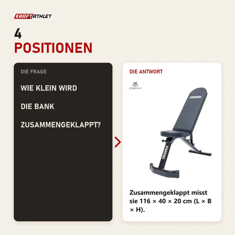 Frage und Antwort zu Force USA Folding FID Bench klappbare Hantelbank: Wie klein wird die Bank zusammengeklappt?