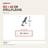 Maßbild Force USA Folding FID Bench klappbare Hantelbank: Stellfläche 123 × 40 cm, Höhe 44 cm