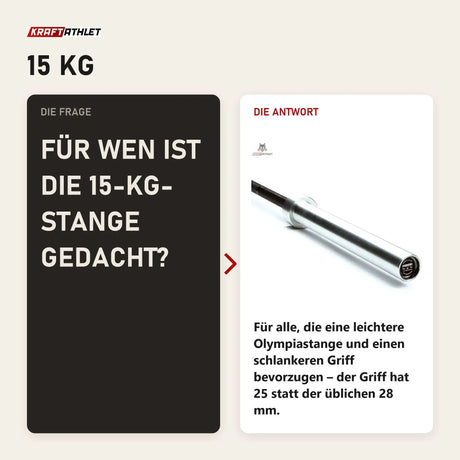 Frage und Antwort zu Force USA Freedom Barbell V2: Für wen ist die 15-kg-Stange gedacht?