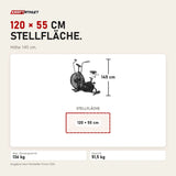 Maßbild Force USA Freeform Air Bike: Stellfläche 120 × 55 cm, Höhe 145 cm