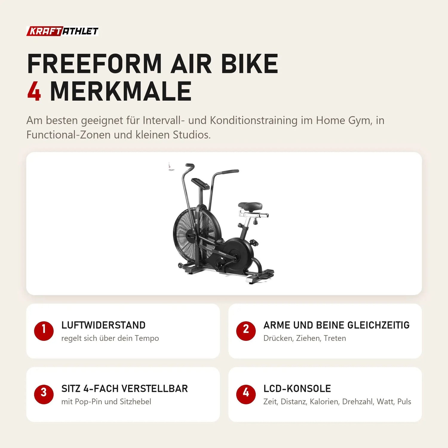 Force USA Freeform Air Bike mit 4 Merkmalen: Luftwiderstand, Arme und Beine gleichzeitig, Sitz 4-fach verstellbar, LCD-Konsole