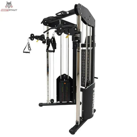Force USA Functional Trainer Doppel-Kabelzug in Schrägansicht mit Griffen an den Seilzügen