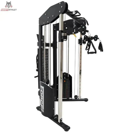 Force USA Functional Trainer Doppel-Kabelzug in Seitenansicht mit Umlenkrollen und Griffen