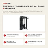 Force USA Functional Trainer Rack mit Half Rack mit 4 Merkmalen: Zwei Gewichtssäulen, Seilzugarme in Höhe und seitlich verstellbar, Half Rack mit Klimmzugstation, Stahlprofil 75 × 75 × 3 mm