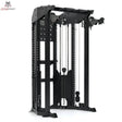 Force USA Functional Trainer Rack mit Half Rack in Schwarz, Schrägansicht mit Seilzug und Gewichtsstapel