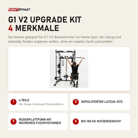 Force USA G1 V2 Upgrade Kit mit 4 Merkmalen: 4 Teile, Gepolsterter Latzug-Sitz, Ruderplattform mit mehreren Fußpositionen, Bis 150 kg Nutzergewicht