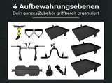 Force USA G10 & G15 Upgrade Kit, Grafik zu den Aufbewahrungsebenen mit allen Zubehörteilen
